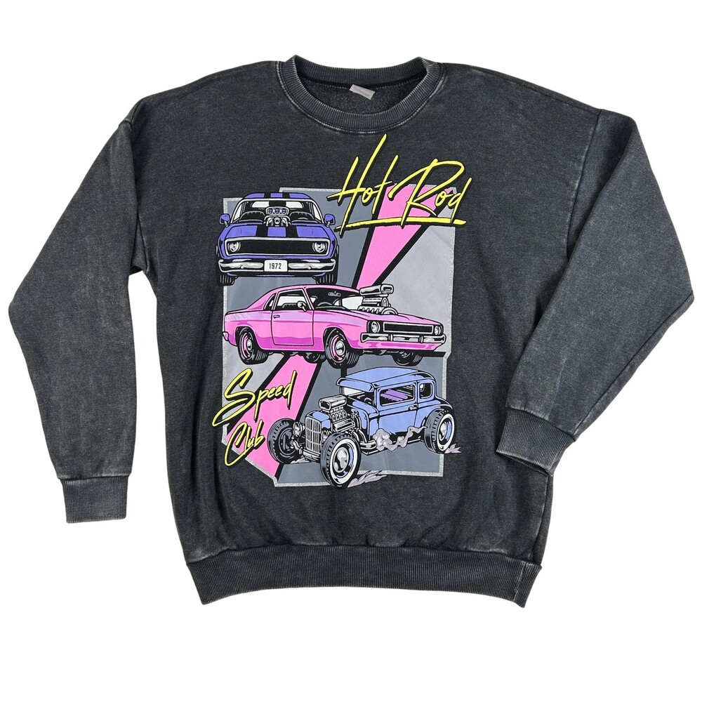 No Boundaries Sweatshirt Juniors L 11-13 Gray Hot Rod Speed Club Fleece Graphic